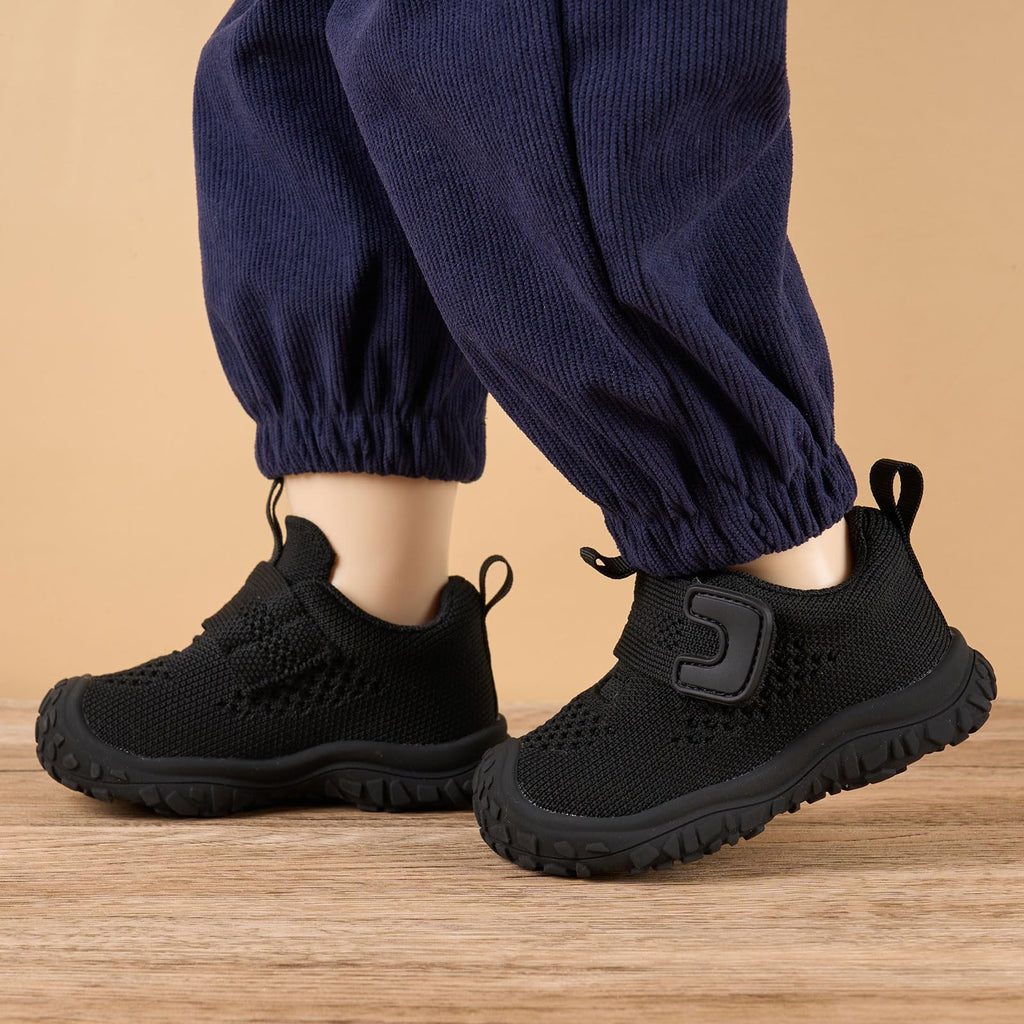 Newsonet Baby Shoes Boys Girls First Walker Sneakers Walking Non-Skid Lightweight Mesh Shoes Black Size 12-18 Months Toddler