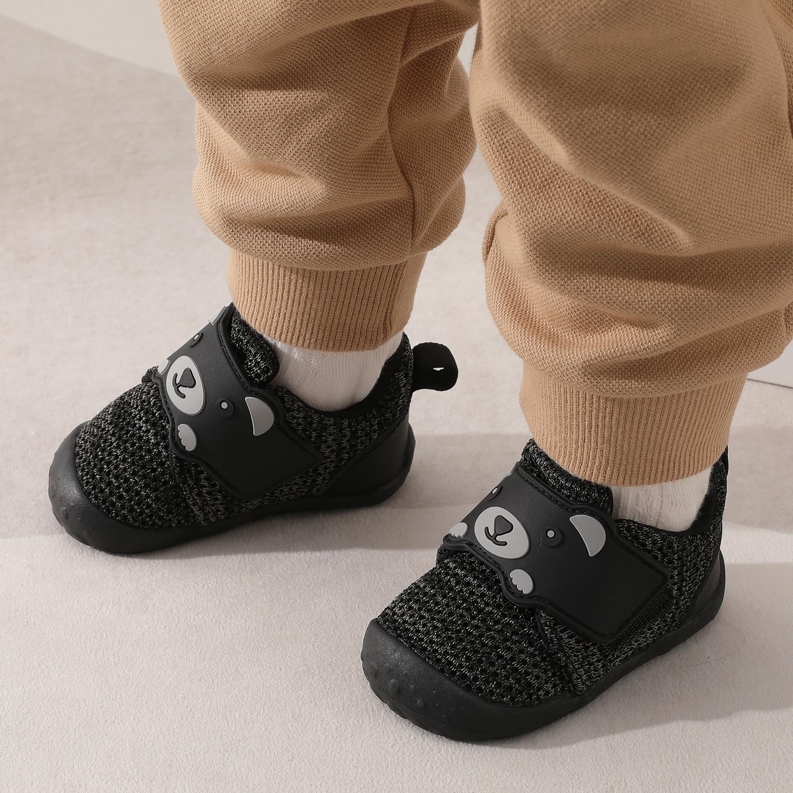 FEETCITY Wide Baby Sneakers Infant Walking Shoes Boys Girls Baby Slip On Shoes Breathable Non-Slip Infant Barefoot Shoe 0-6 Months Black Grey