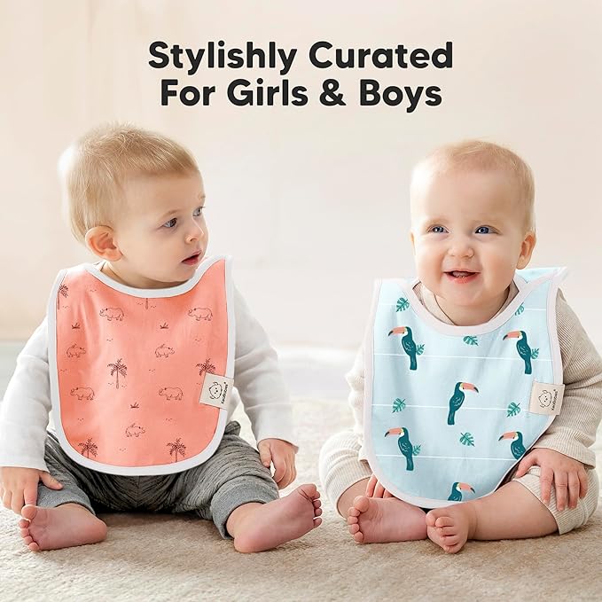 8-Pack Baby Bibs for Boys, Girls - Pullover Bibs for Drooling Teething Baby Girl & Boy Toddler, Newborn, Soft & Absorbent, Cute Colors, Large Torso Coverage Keep Infant Clean & Dry (Wildscape)