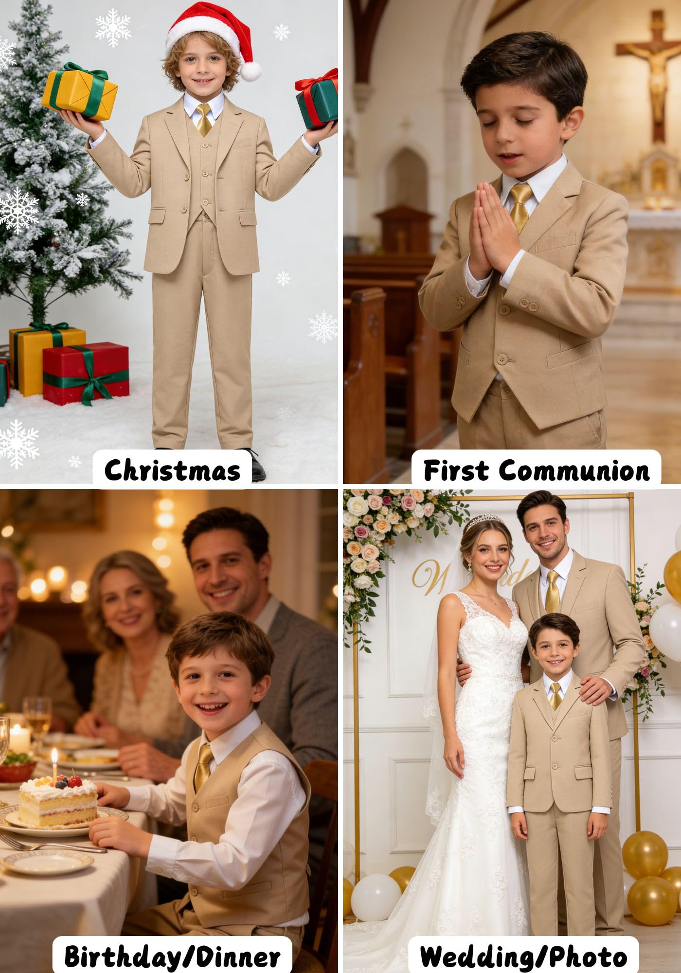Boy Suits Ring Bearer Outfit Kids Tuxedo Suit for Boys Champagne Size 12