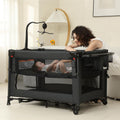 Pack and Play, Baby Bassinet Bedside Sleeper, Baby Playard with Changing Table, Foldable Travel Playard for Newborn to Toddlers (Black)