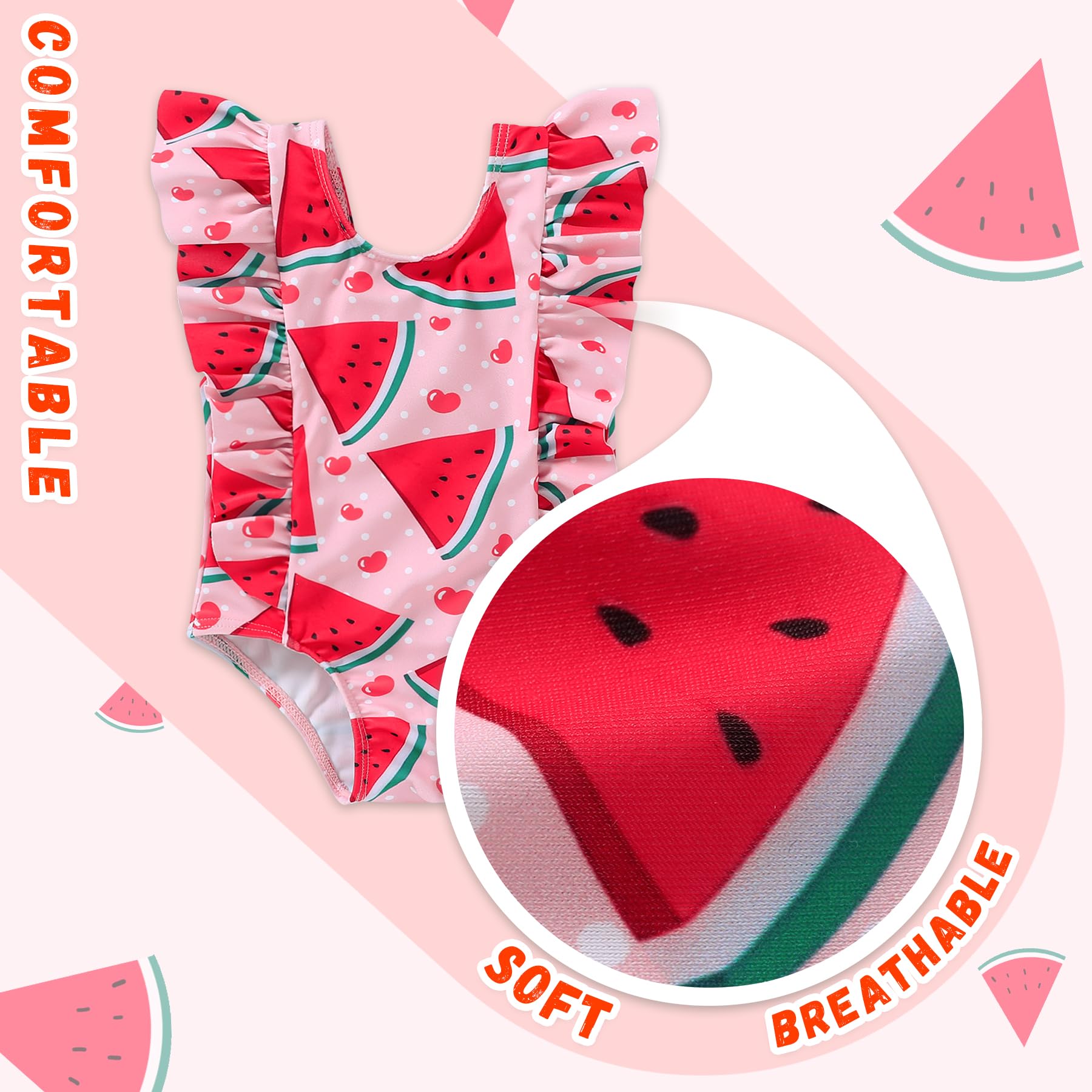 Newborn Baby Girl Ruffle Swimsuit Infant Toddler One Piece Floral Bikini Beach Bathing Swimwear Set(Watermelon Red,12-18 Months)