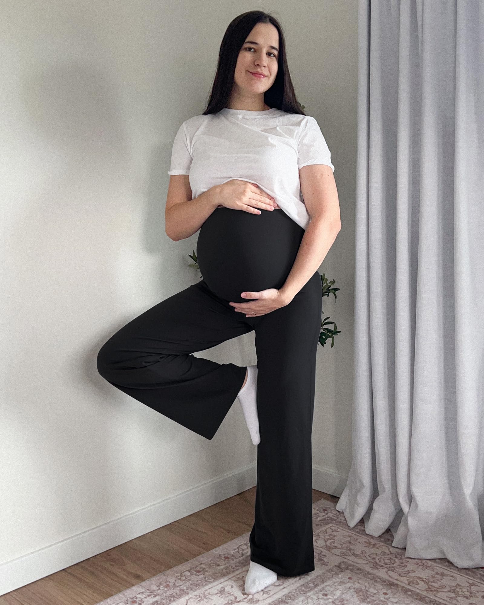 G4Free Maternity Dress Pants Pregnancy Leggings,Black,XS,Extra Tall