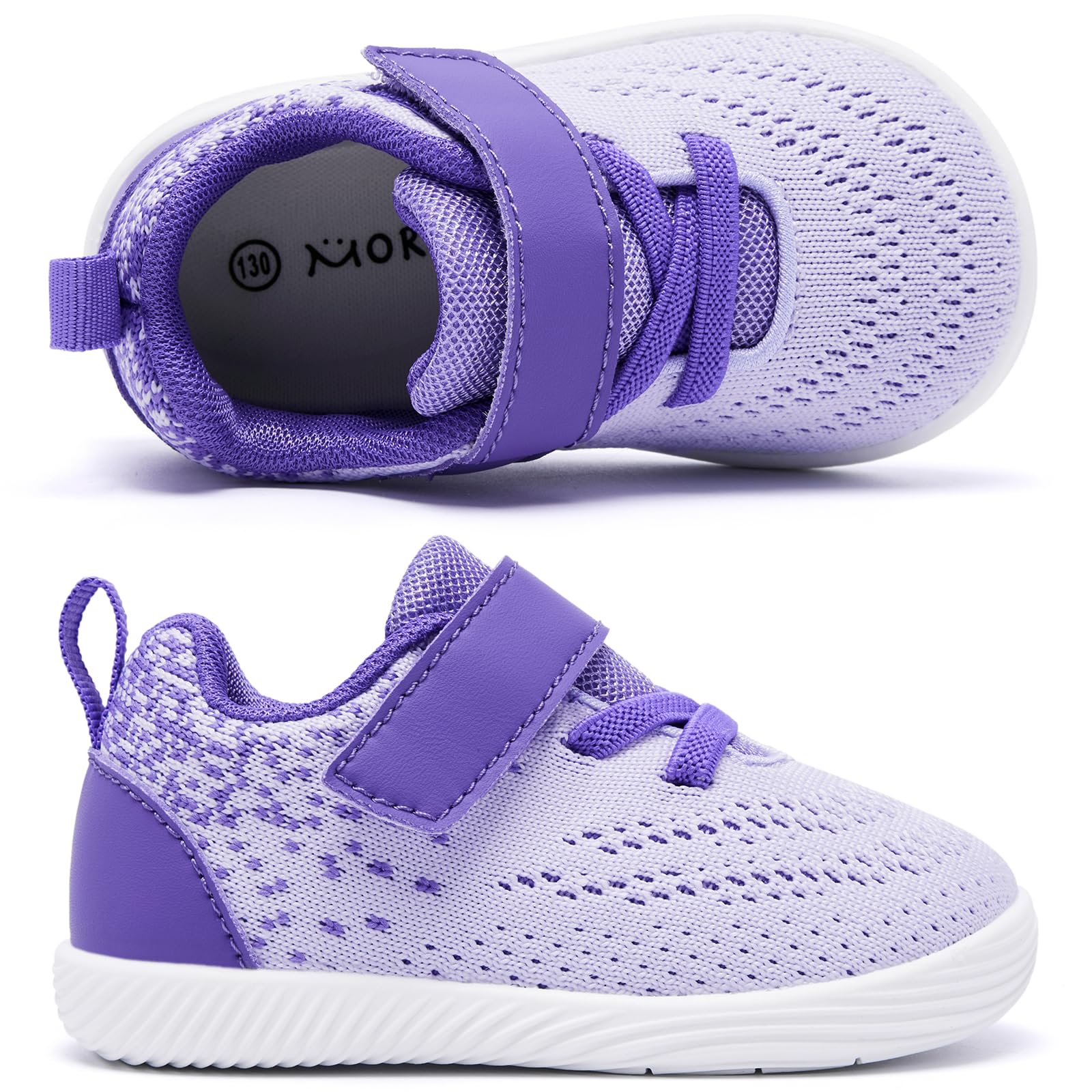 MORENDL Toddler Sneakers Baby Boys & Girls Barefoot Shoes Lightweight Breathable Walking Running Tennis Athletic Sport Shoes Purple White 18-24 Months Size 6.5