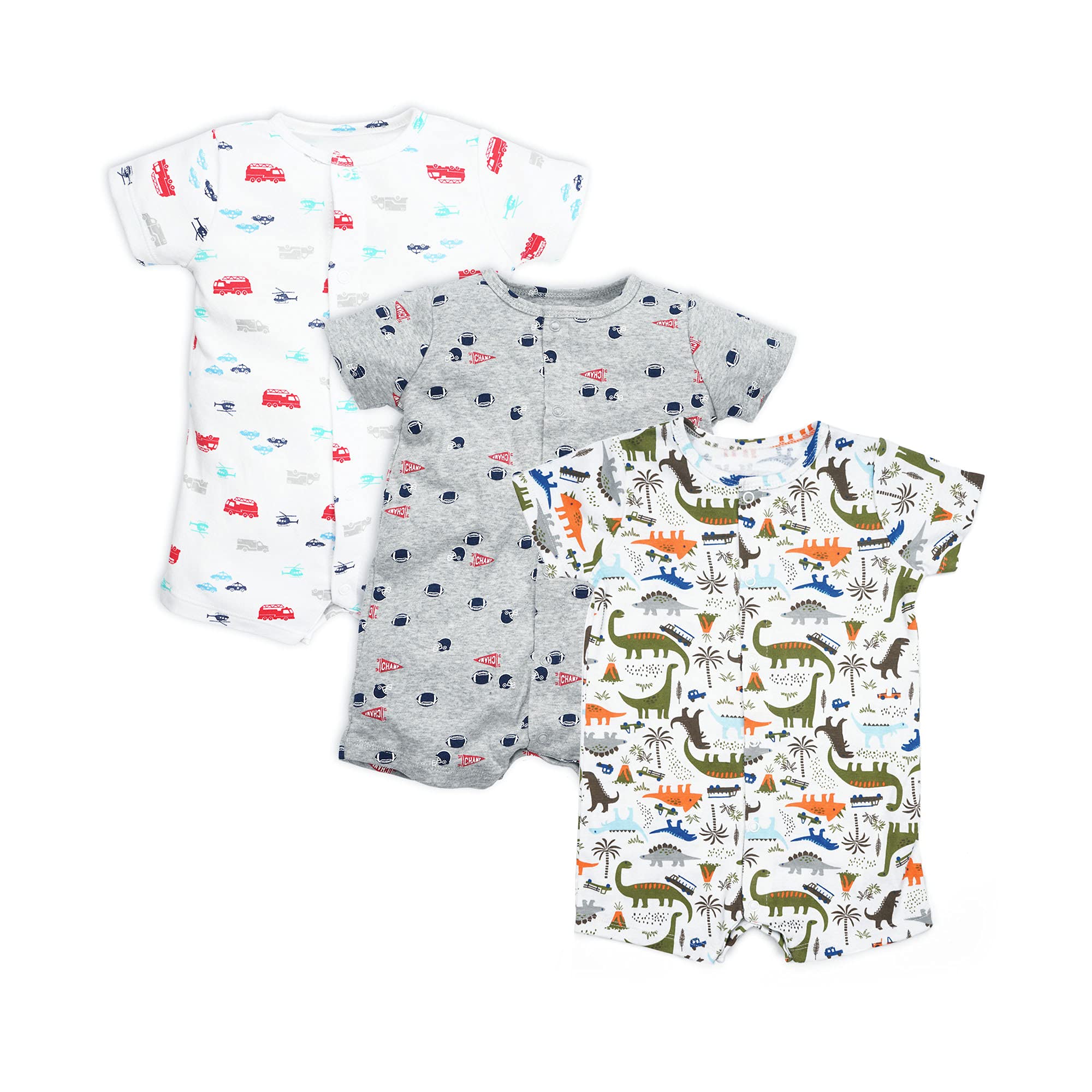 Minicoco 3-Pack 100% Cotton Baby Boy Rompers,0-24Months Short Sleeve Toddler Romper,Breathable Spring/Summer Clothes