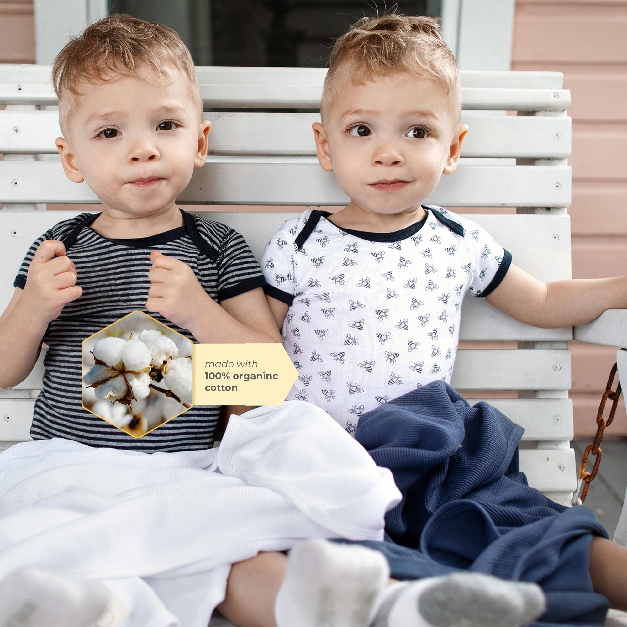 Burt's Bees Baby Unisex Bodysuits, Short Sleeve Organic Sleepwear, 5-Pack
