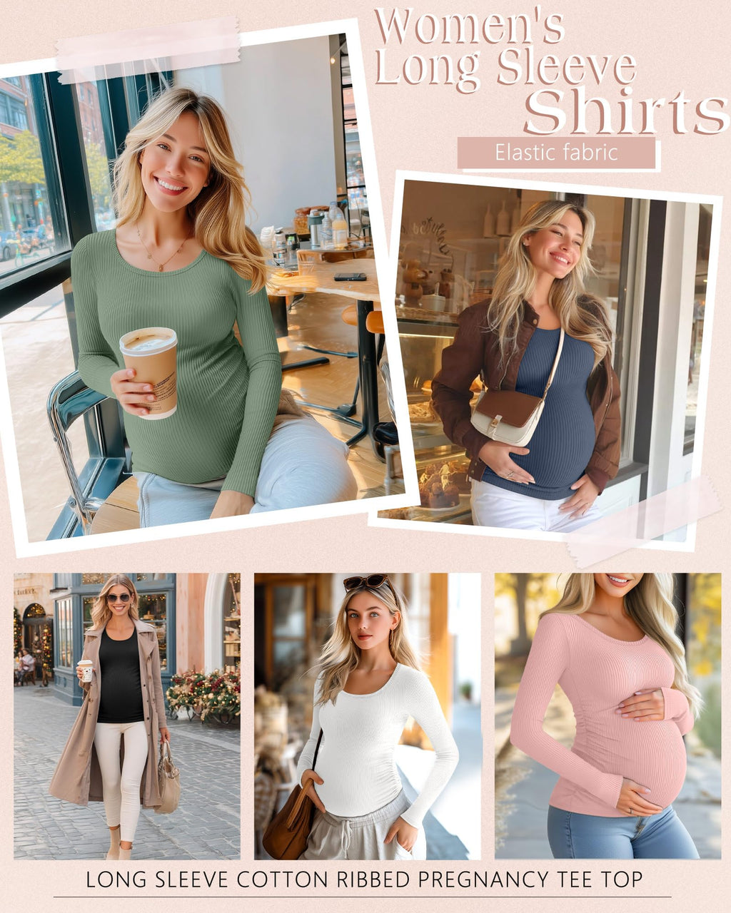 Riyiper 4 Pack Women's Cotton Ribbed Maternity Shirts, 4-Color, Small