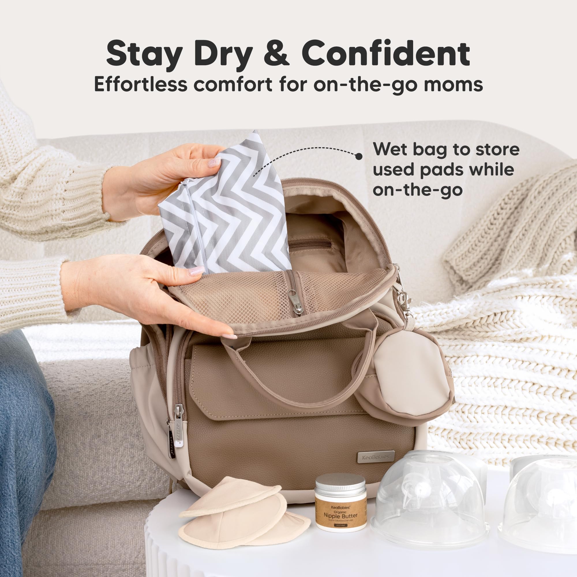 Organic Nursing Pads, 14 Washable Breast Pads,Wash Bag (Bare Beige, L 5")