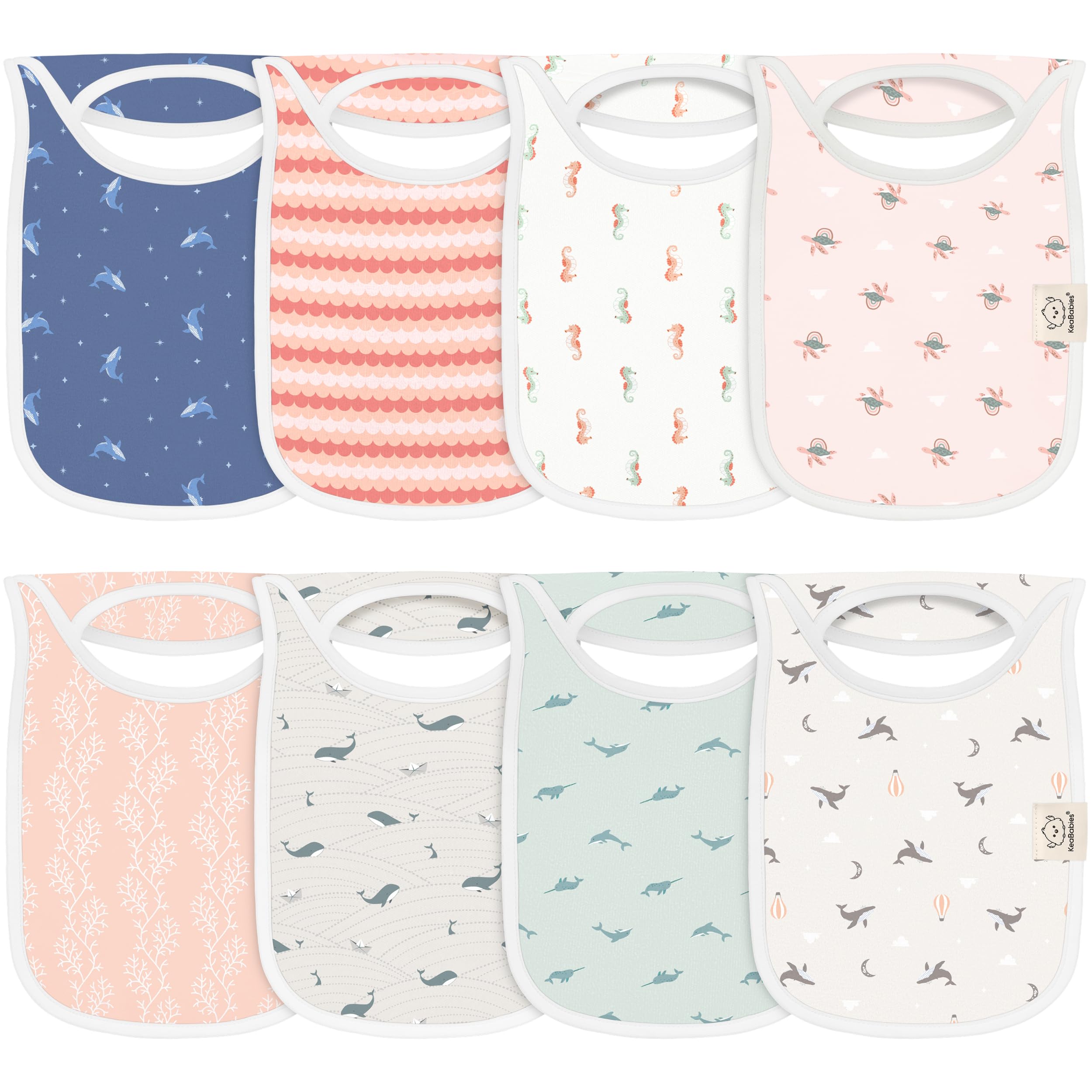 KeaBabies 8-Pack Bibs for Baby Girls, Boys, Pullover Baby Bibs(Marine Muse)
