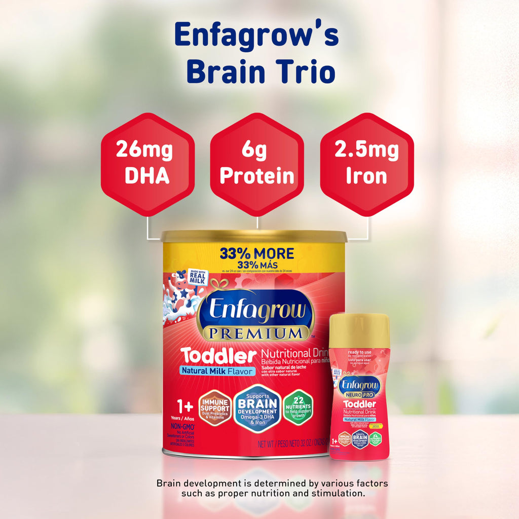 Enfagrow Premium Toddler Milk Nutritional Drink, Enfagrow Toddler Drink, Try Our Brain-Supporting Trio, 32oz Can