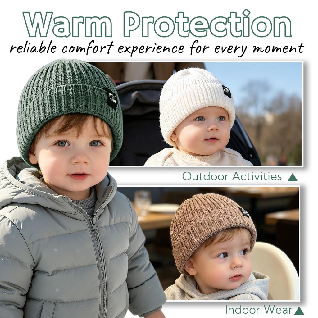 JANGANNSA Simple Knitted Baby Beanie Hip-Hop Boys Winter Hat Toddler Kids Bonnet for Girl 0-5Y (4PACK-B, L)