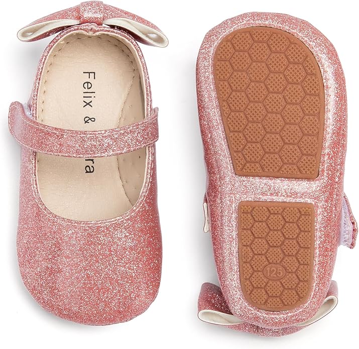 Felix & Flora Infant Baby Girl Shoes Soft Sole Toddler Ballet Flats Baby Walking Shoes(18-24 Months Infant,Silver) — 6-9 Months Wide Infant