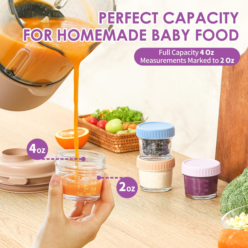 DRKIO 12 pcs Baby Food Storage Containers 4 Oz Small Glass Jars with Lids