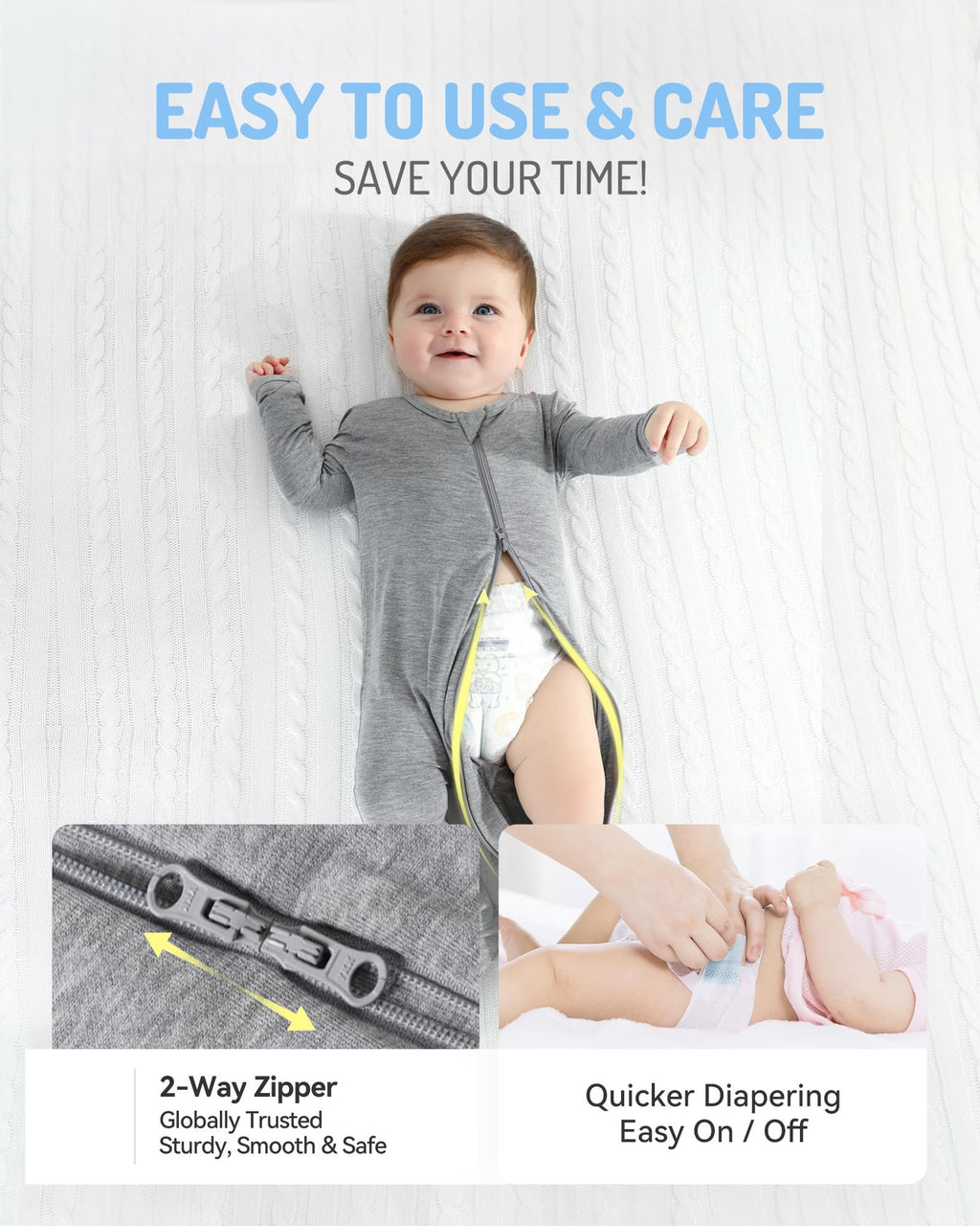 HAPIU Rayon from Bamboo Baby Footed Pajamas, 2 Way Zipper YKK, Footie for Baby Boy Girls, Newborn-24 Months, 2-Pack, Light Heather Grey&Dark Forest Green, Newborn