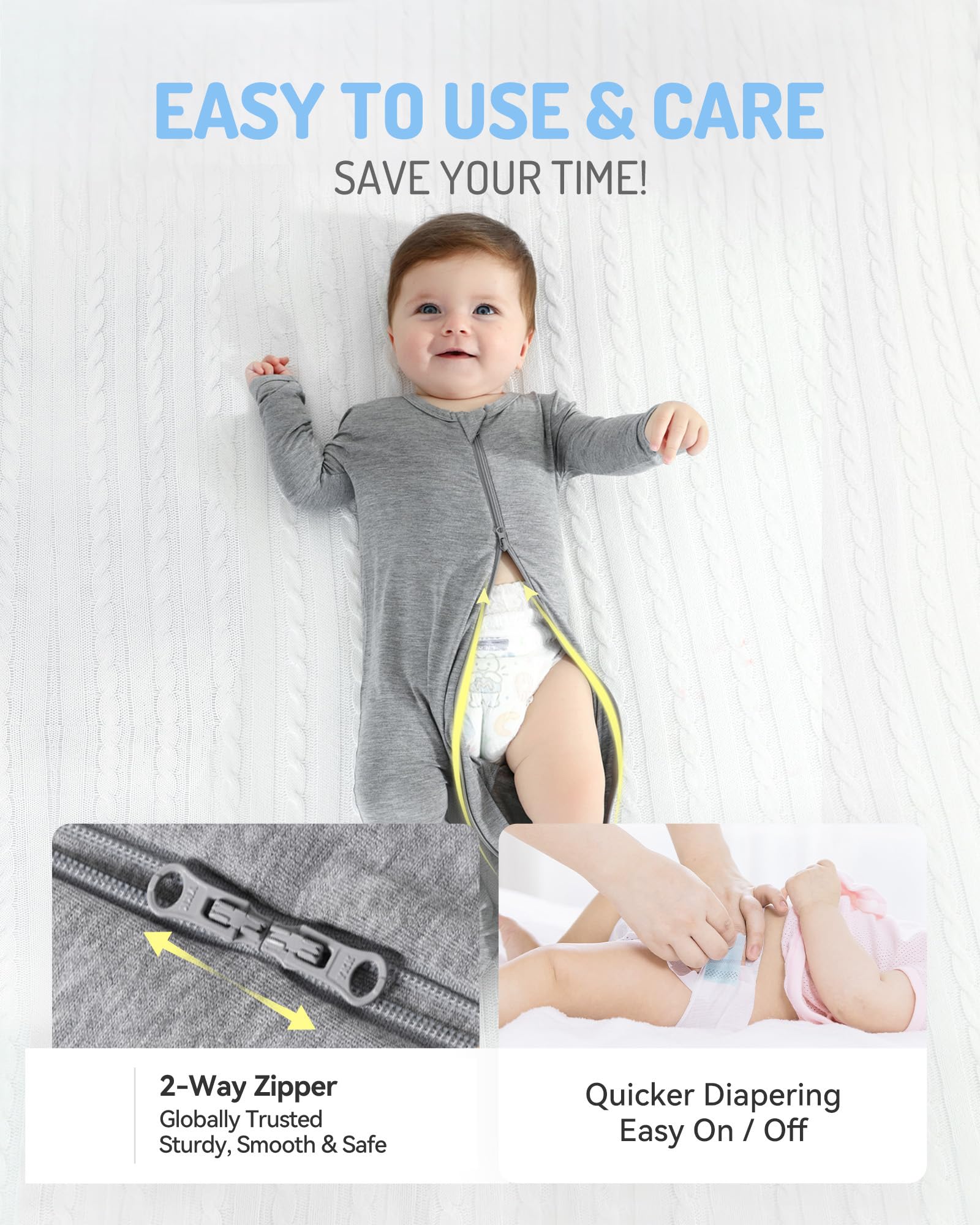 HAPIU Rayon from Bamboo Baby Footed Pajamas, 2 Way Zipper YKK, Footie for Baby Boy Girls, Newborn-24 Months, 2-Pack, Light Heather Grey&Dark Forest Green, Newborn