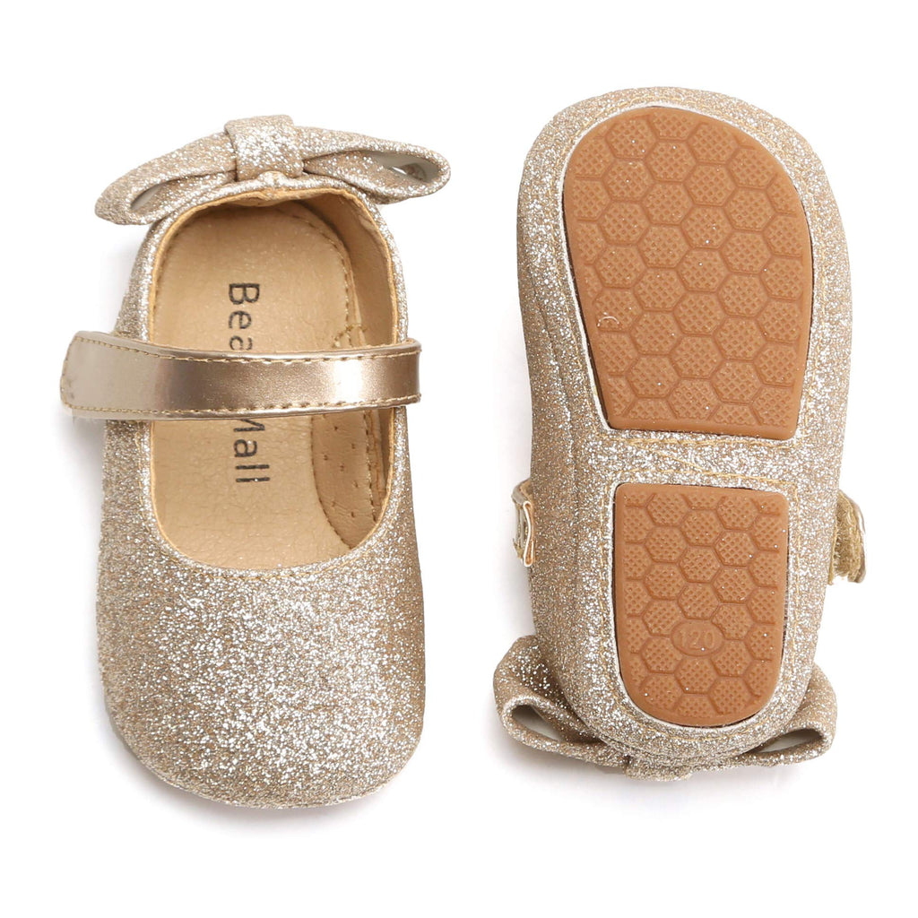Felix & Flora Soft Sole Leather Gold Baby Shoes - Infant Baby Walking Shoes Moccasinss Rubber Sole Crib Shoes(Gold,18-24 Months)