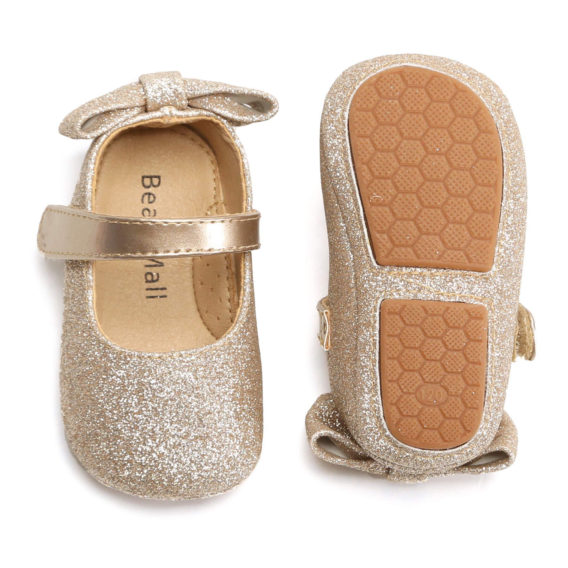 Felix & Flora Soft Sole Leather Gold Baby Shoes - Infant Baby Walking Shoes Moccasinss Rubber Sole Crib Shoes(Gold,18-24 Months)