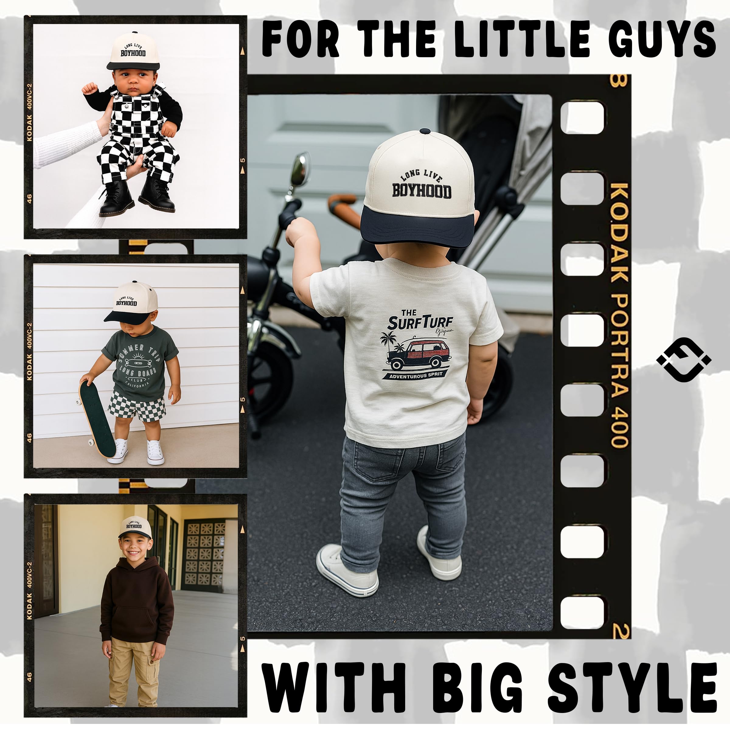 Baby 2 Tone Trucker Snapback Hat - Long Live Boyhood - Black/Beige