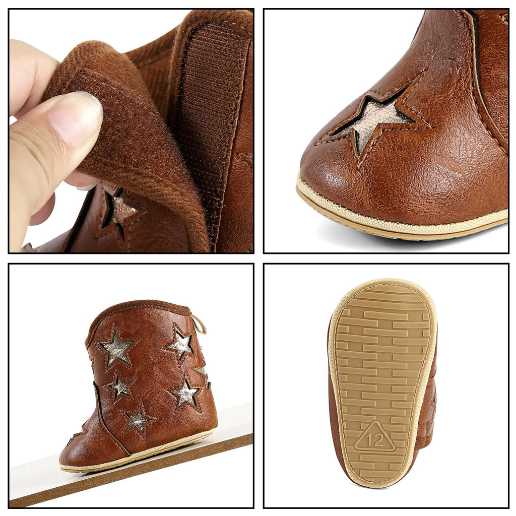 MK MATT KEELY Leather Western Boots Cowboy Bootie Soft Sole Non-Slip Crib Shoes for Baby Infant Toddler Girls Boys Newborn