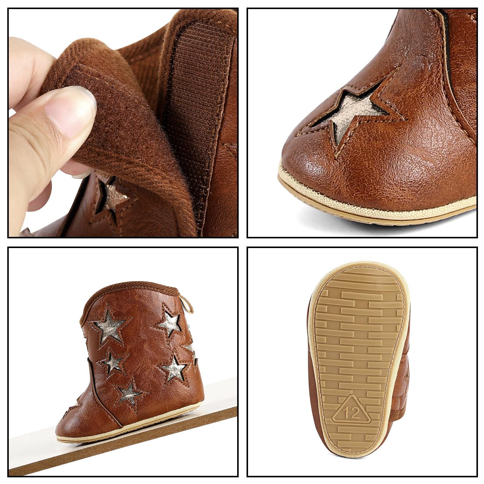 MK MATT KEELY Leather Western Boots Cowboy Bootie Soft Sole Non-Slip Crib Shoes for Baby Infant Toddler Girls Boys Newborn