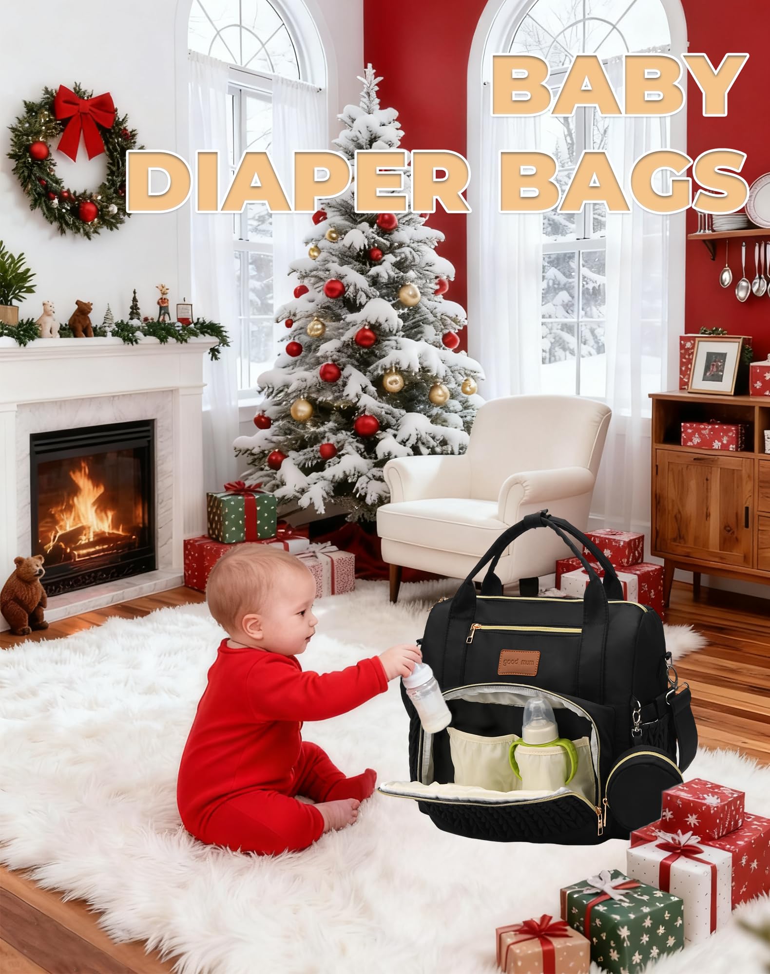 ZCSERTGI Backpack Diaper Bag,Stylish Waterproof Baby Diaper Bags with Changing Pad,Insulated Pockets,Multi-Function Travel Diaper Backpacks,Gift for New Parents,Black