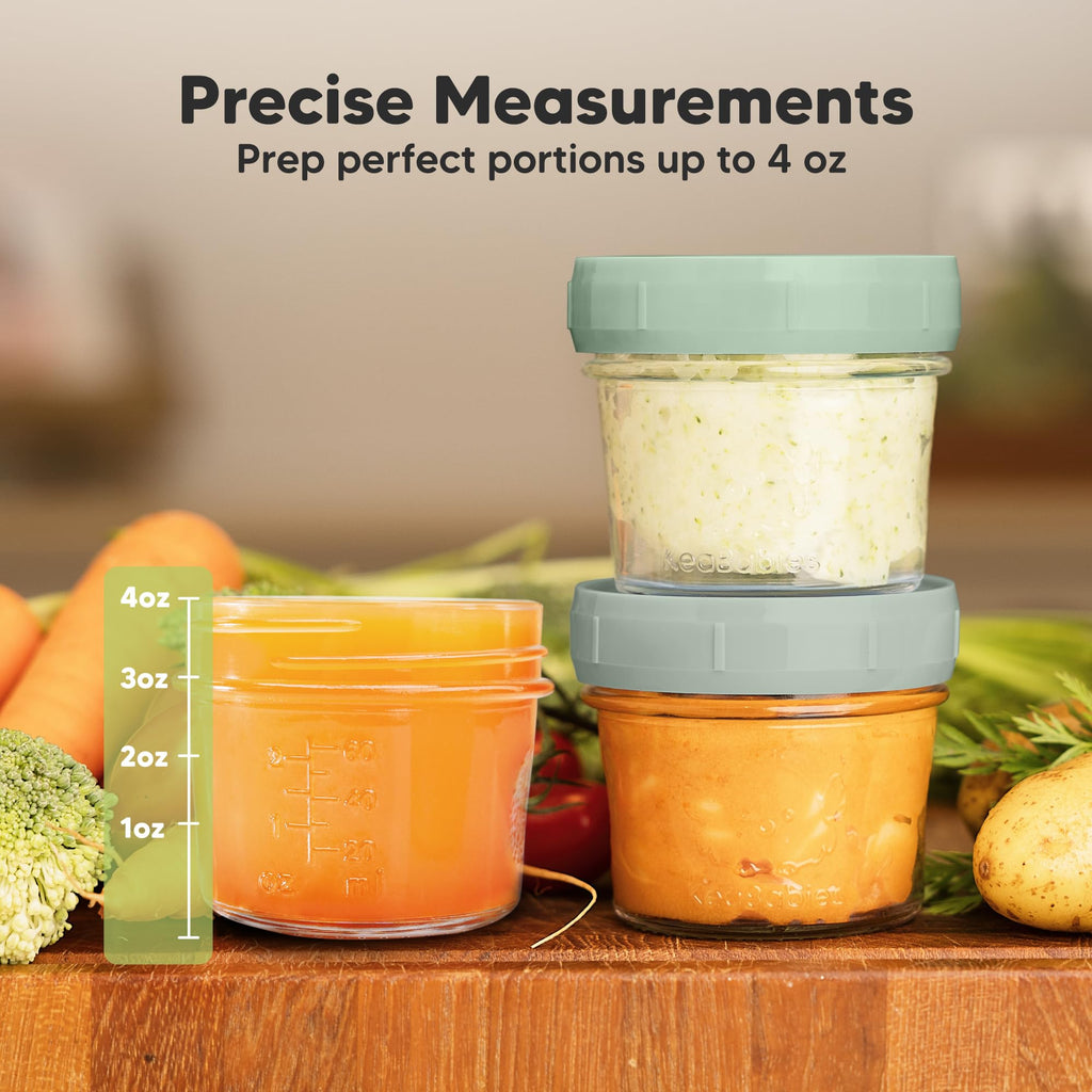 KeaBabies 12pk 4oz Glass Baby Food Containers with Lids, Leak-Proof (Sage)
