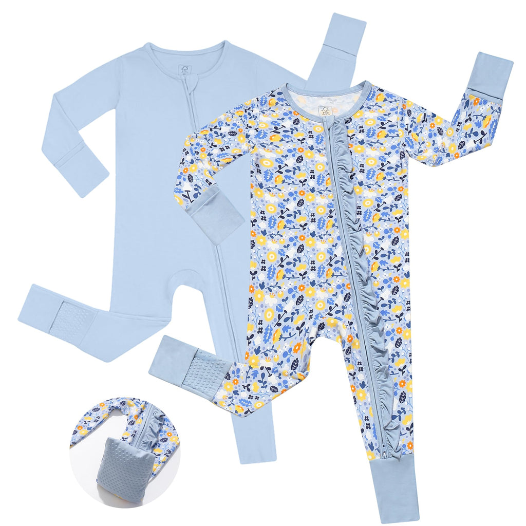 JunNeng Baby Girl Viscose from Bamboo Sleeper Pajamas with Mitten Cuffs 12-18M