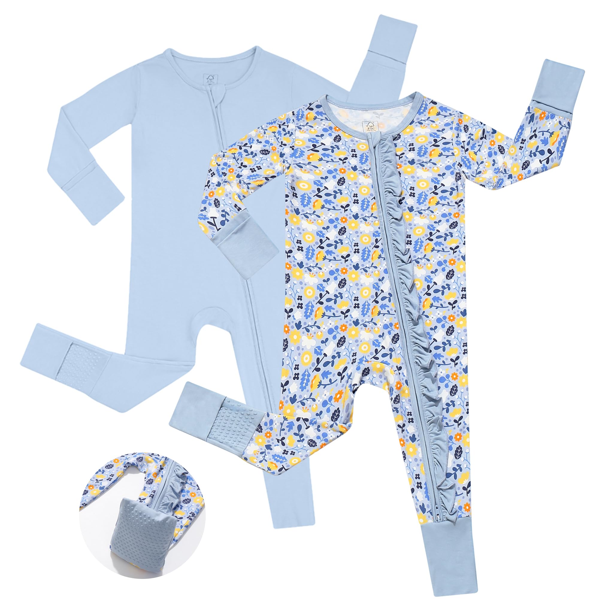 JunNeng Baby Girl Viscose from Bamboo Sleeper Pajamas with Mitten Cuffs 12-18M