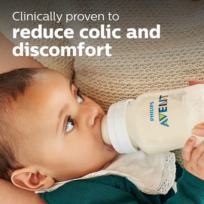 Philips Avent Anti-Colic Baby Bottles, 11oz, with Flow 3 Nipples, 3m+, 4pk, Clear, SCY106/04
