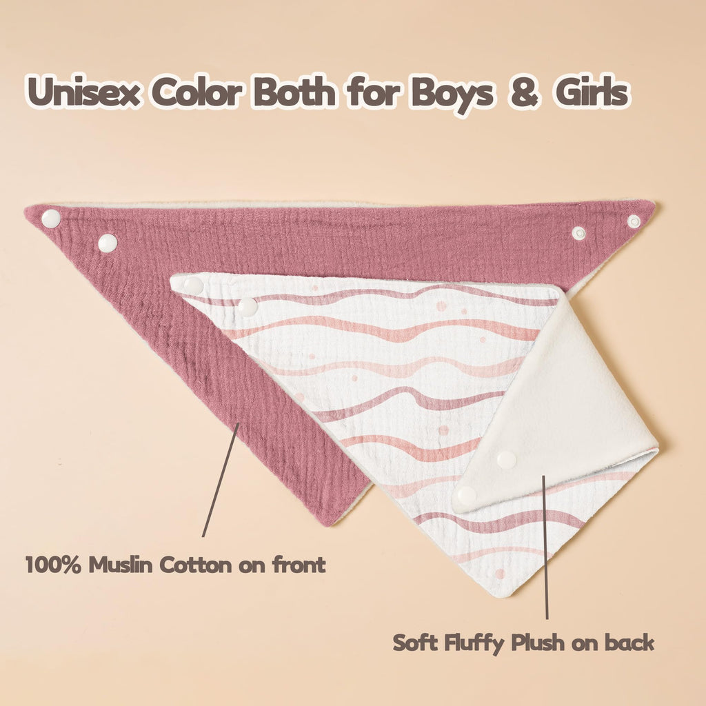 Susurration Muslin Baby Drool Bibs 6Pack Soft Triangular Adjustable Baby Bandana Bibs for Unisex Baby Girls & Boys (Pink Nebula)