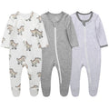 O2 BABY Baby Boys Girls Organic Cotton Zip Front Sleeper Pajamas, Footed Sleep 'n Play（12-18 Months, Dragon & Strips & Grey Melange）