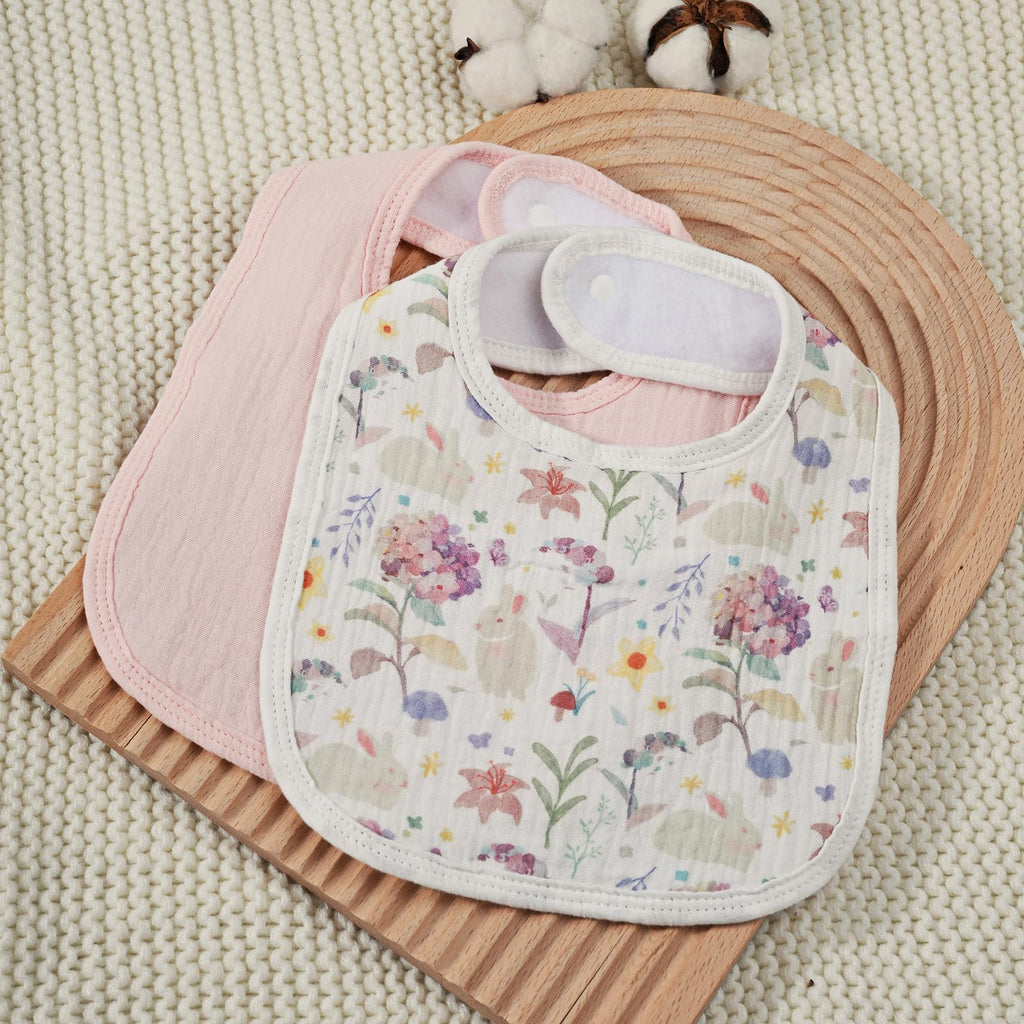 Muslin Bibs for Baby Girl, Adjustable Fit for Drooling and Teething Toddler