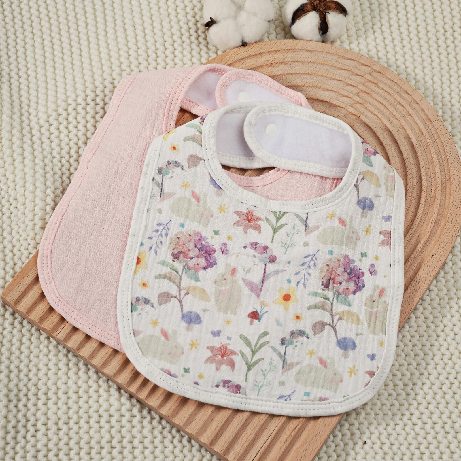 Muslin Bibs for Baby Girl, Adjustable Fit for Drooling and Teething Toddler