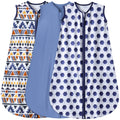 BSTOPPT 3 Pack Baby Sleep Sack 100% Rayon Cotton Baby Sleeping Bag 2-Way Zipper Toddler Wearable Blankets TOG 0.3. (Soccer&Triangles&Blue, 6-12 Months)