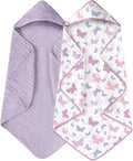 Yoofoss Hooded Baby Towels for Newborn 2 Pack 100% Muslin Organic Cotton Baby Bath Towel with Hood for Babies, Infant, Toddler and Kids, 32x32Inch, Soft and Absorbent Newborn Essential, Butterfly