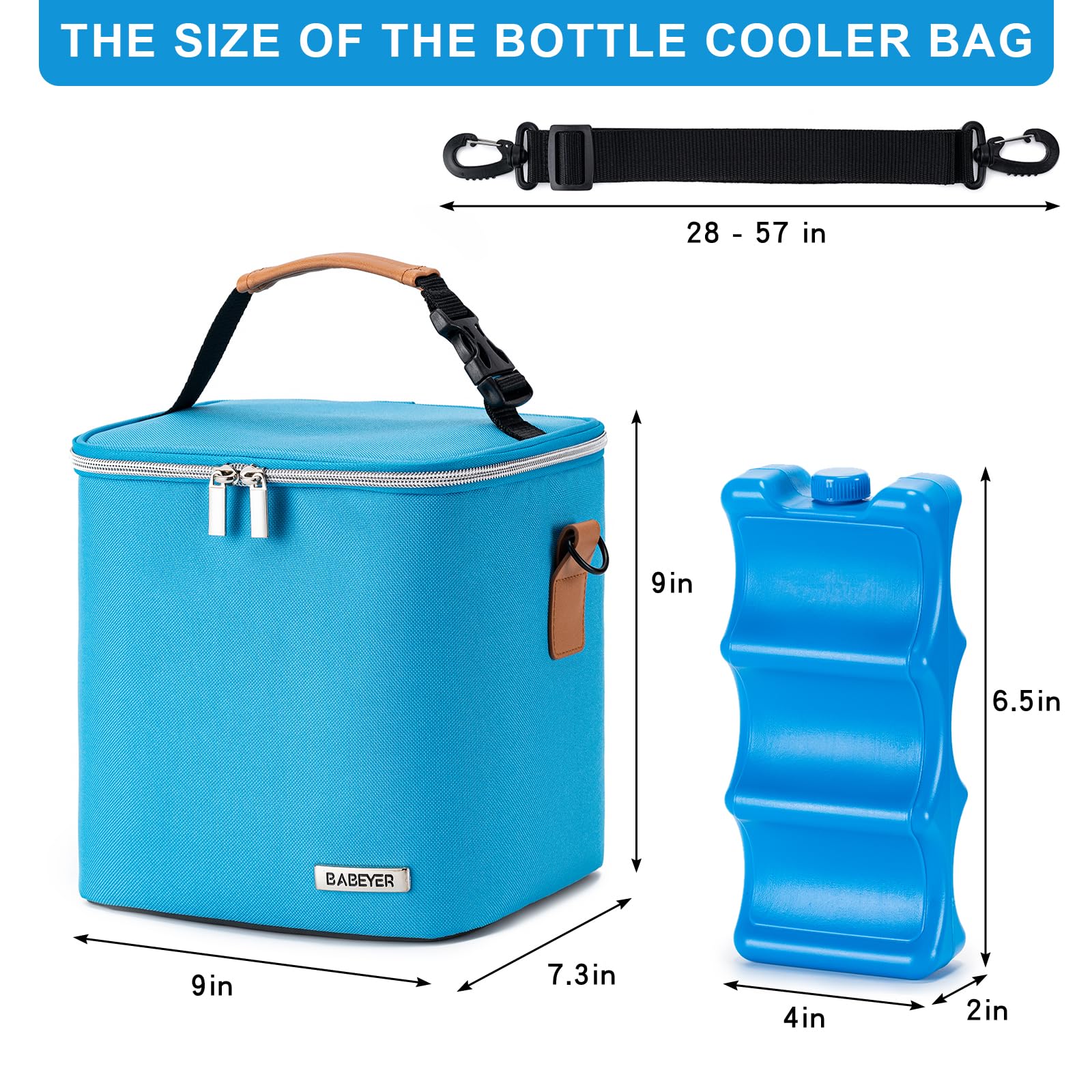BABEYER Breastmilk Cooler Bag with Ice Pack Fits 6 Baby Bottles Up to 9 Ounce, Baby Bottle Bag with Shoulder Strap for Nursing Mom Daycare, Blue