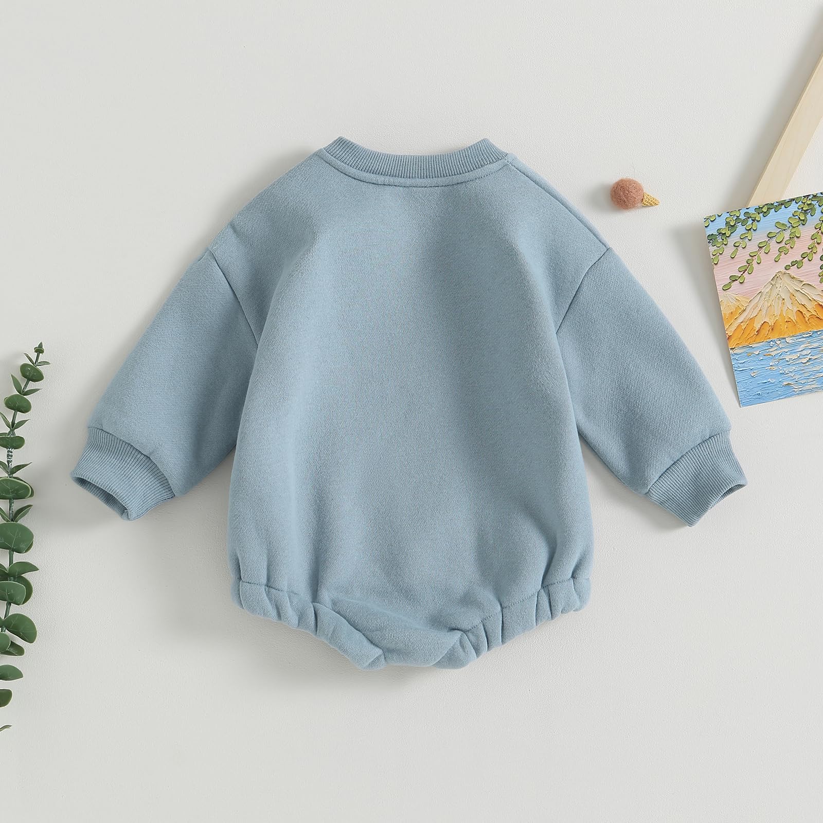 VISGOGO Baby Boy Oversized Sweatshirt Romper Solid Long Sleeve Bubble Little Dude Romper Sweater Bodysuits Fall Clothes (Blue, 12-18 Months)