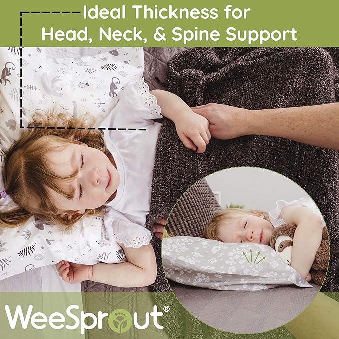 WeeSprout Mini Toddler Pillow for Kids Sleeping - Organic Cotton Shell & Pillowcase with Soft & Supportive Polyfiber Filling – Good for Travel, Machine Washable, 18 x 13 x 3, Safari
