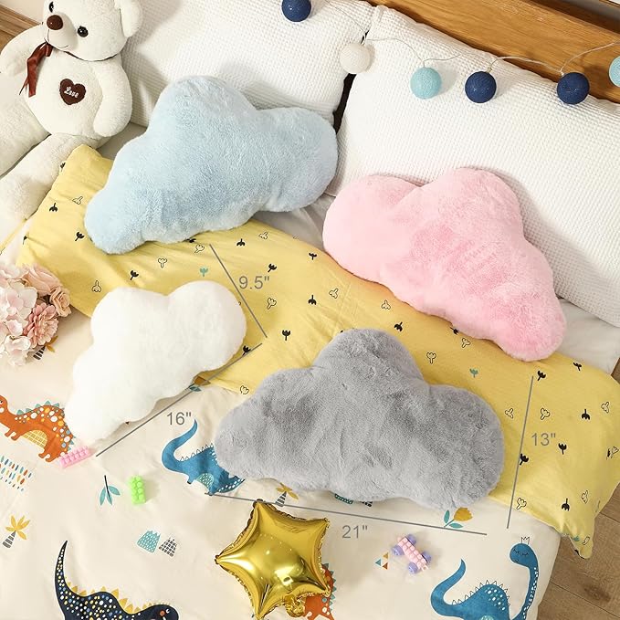 YRXRUS Cloud Pillows, Pink Cloud Shaped Pillow, Decorative Throw Pillow Gifts, Cute Plush Room Decor, Fluffy Faux Rabbit Fur 13"x21" Pillows for Living Bedroom Kids Room