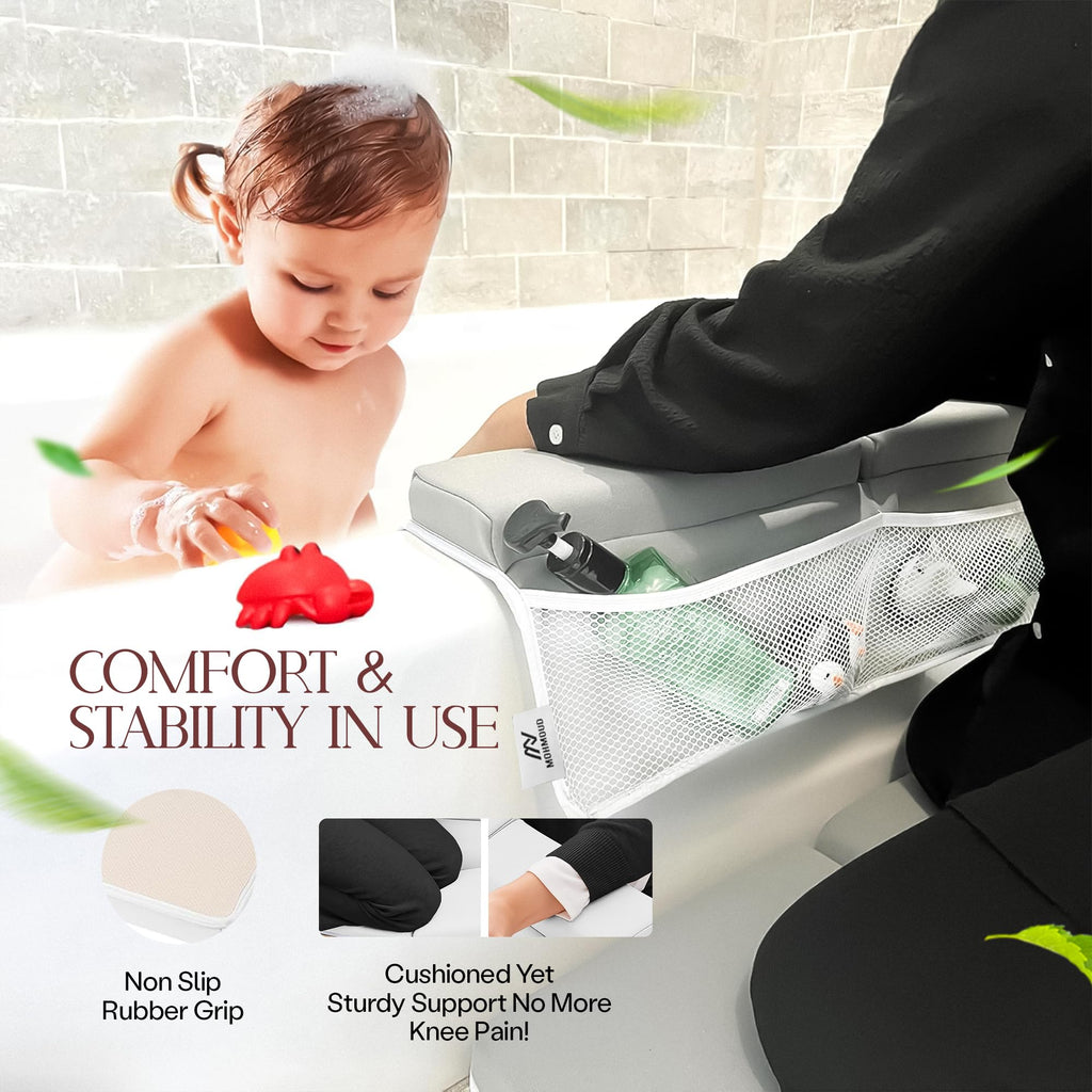 Mohmoud Comfortable Baby Bath Kneeler and Elbow Rest Pad Set — Kneeling Pad for Bathing Baby, Relieves Knee and Elbow Pain, Non-Slip Bathtub Kneeling Pad with Toy Organizer, Bonus Brush and Washcloth