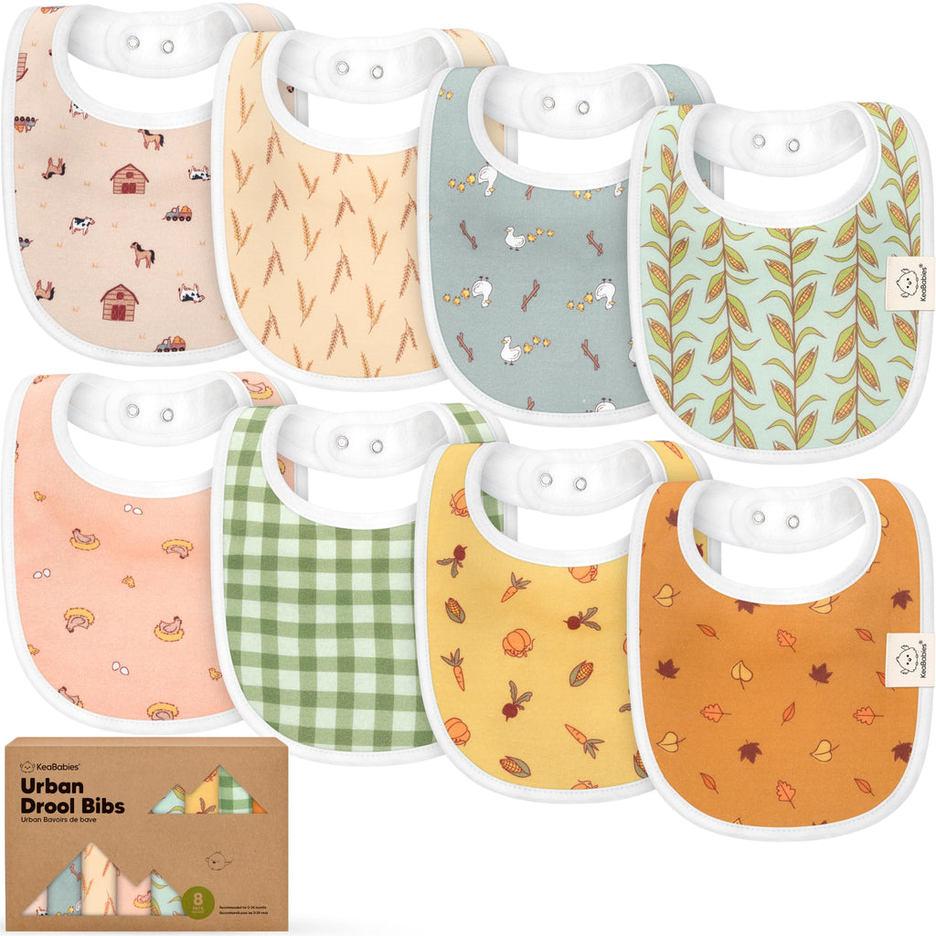 KeaBabies 8-Pack Organic Baby Bibs for Drooling and Teething (Countryside)