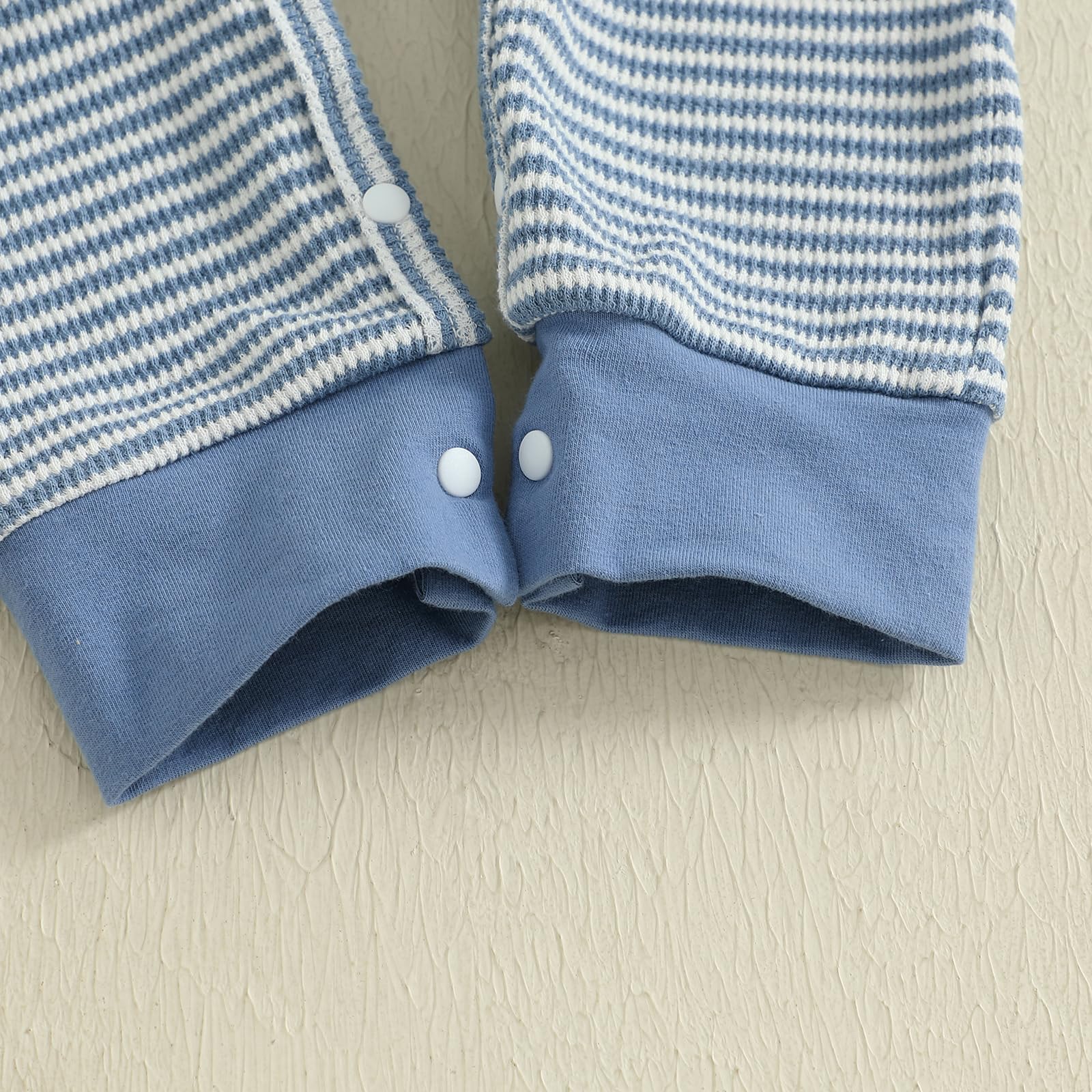 Kuriozud Newborn Infant Unisex Baby Boy Girl Clothes Button Romper Jumpsuit Basic One Piece Outfits Striped Long Sleeve with Hat Blue, 3-6 Months