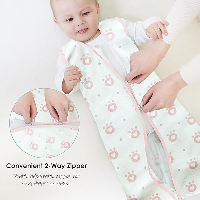 Cute Castle Baby Sleep Sack 18-24 Months - Lightweight 100% Cotton 2-Way Zipper TOG 0.5 Infant Wearable Blanket, Newborn Essentials Toddler Sleep Clothes, 3 Pack(Pink, Bear, Bear Claw)