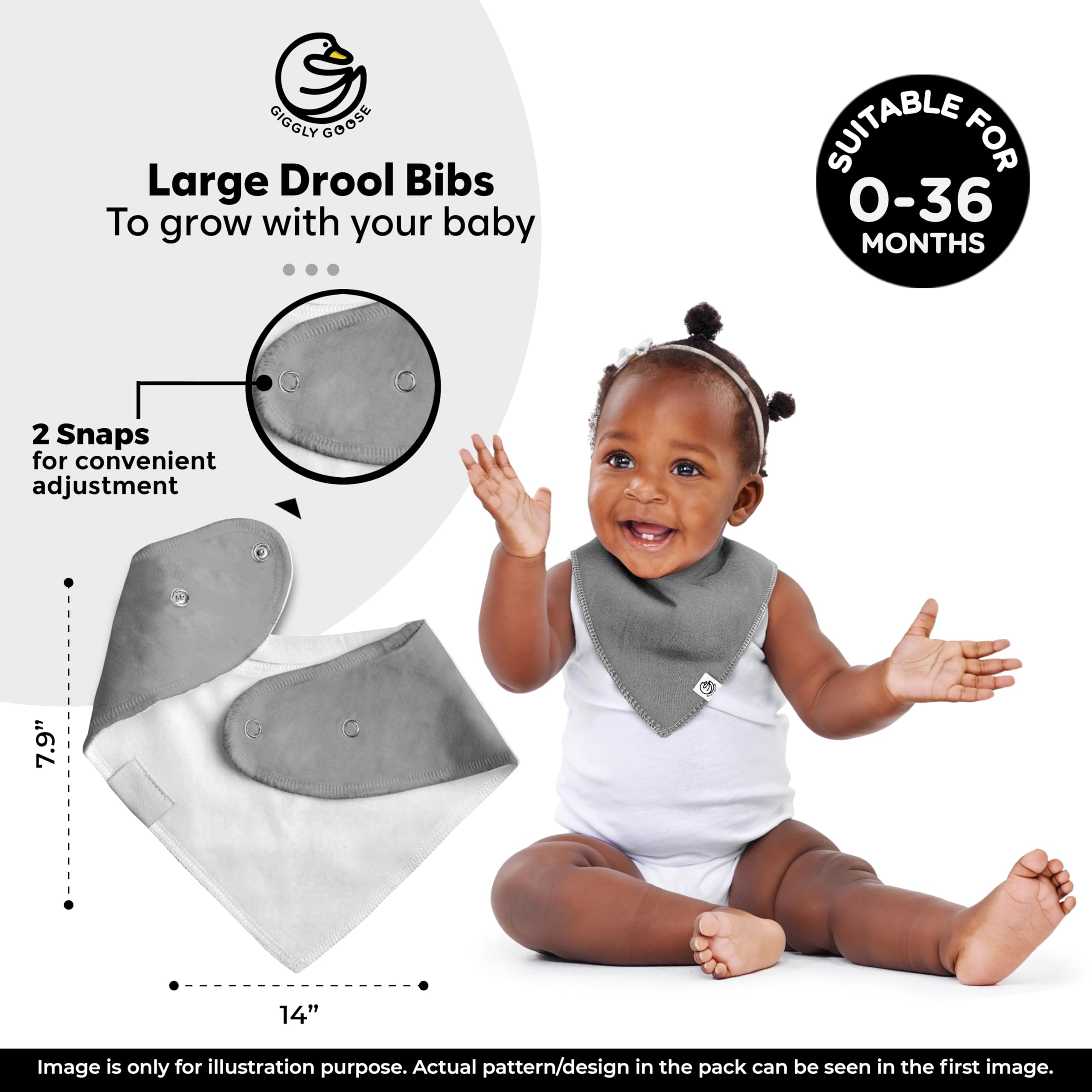 Giggly Goose 3 Pack Drooling Bibs for Babies | Premium & Soft Organic Cotton Teething Bibs with Snaps and Fleece Backing