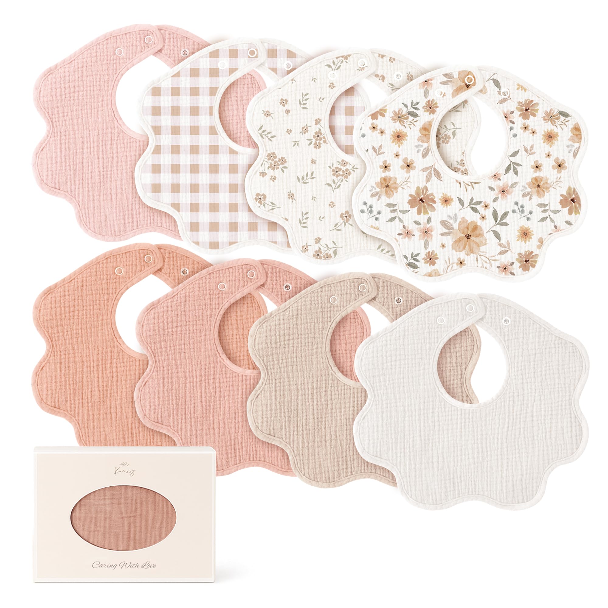 Konssy 8-Pack Muslin Baby Bibs for Teething and Drooling