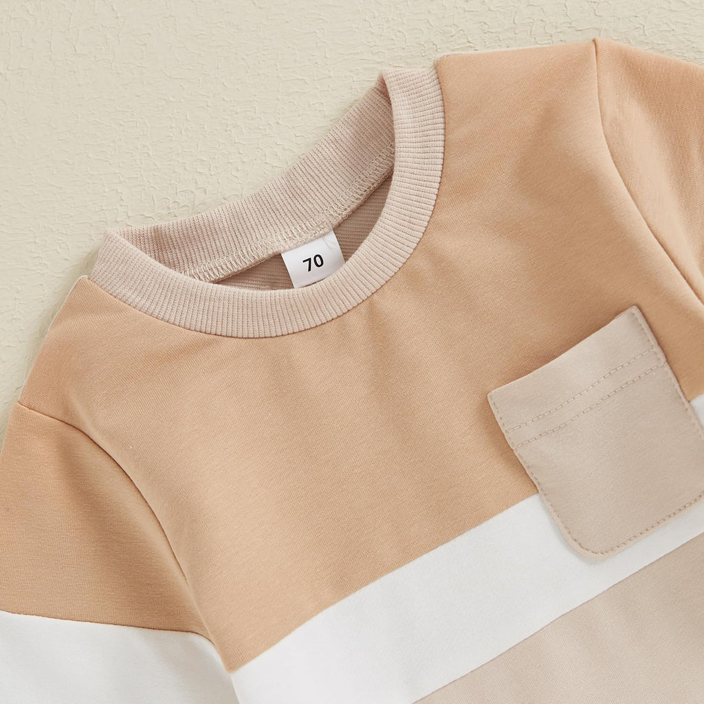 Lucikamy Toddler Baby Boy Fall Outfits Long Sleeve Crew Neck Pullover Sweatshirt + Jogger Pants Set Infant Winter Clothes (B-Khaki Apricot, 6-12 Months)