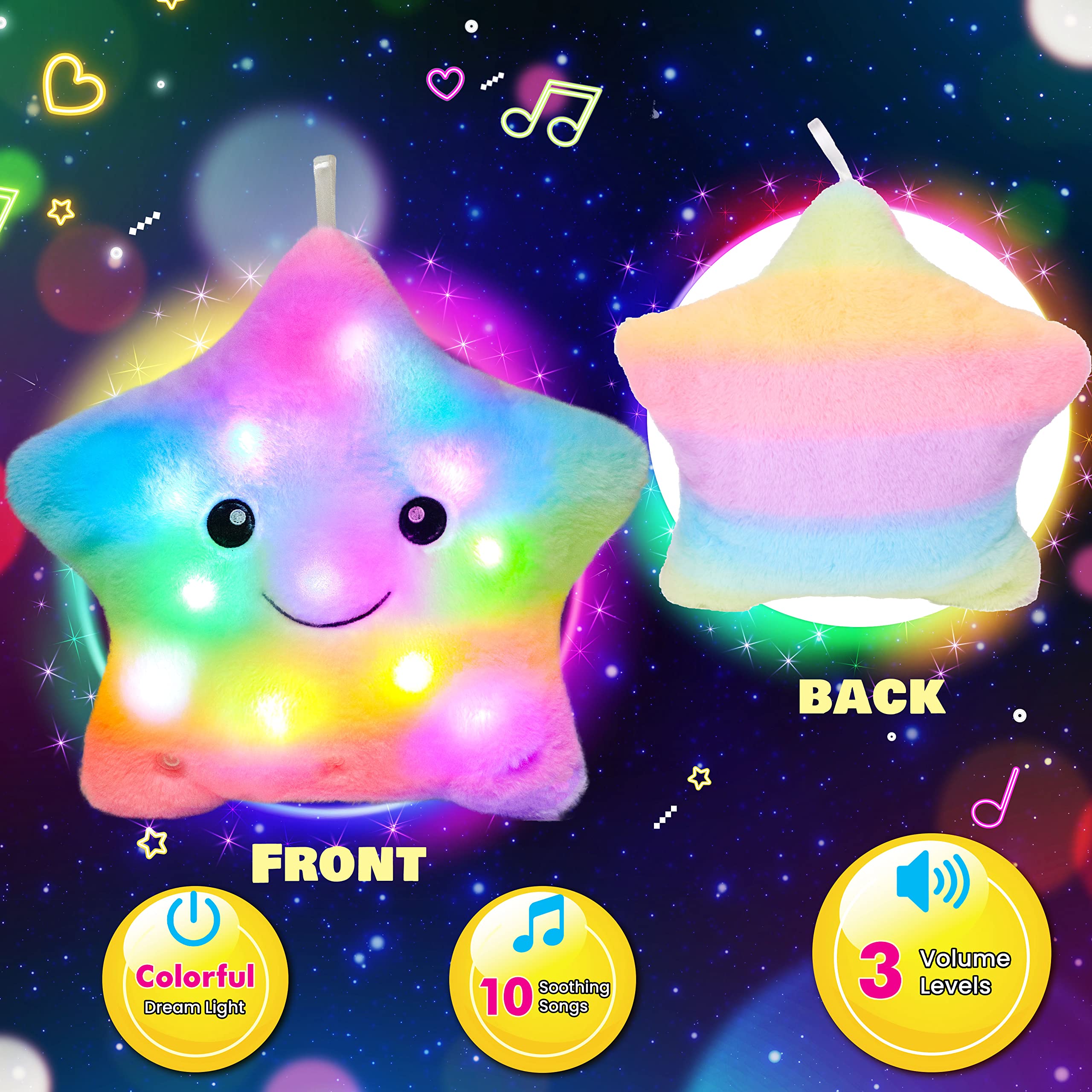 Cuteoy Musical Star Plush Pillow Glowing LED Light-up Stuffed Animal Toys