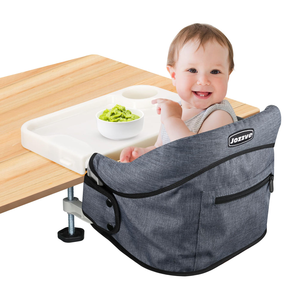 JOZZVE Hook On High Chair with Tray, Clip-On Feeding Seat, Grey