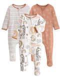 Yoofoss Baby Pajamas 100% Organic Cotton Baby Sleepers for 3-6 Month Boys Girls Clothes, 3-Pack Soft infant Toddler Footed PJs with Mitten Cuffs, Zipper Footies Pajamas