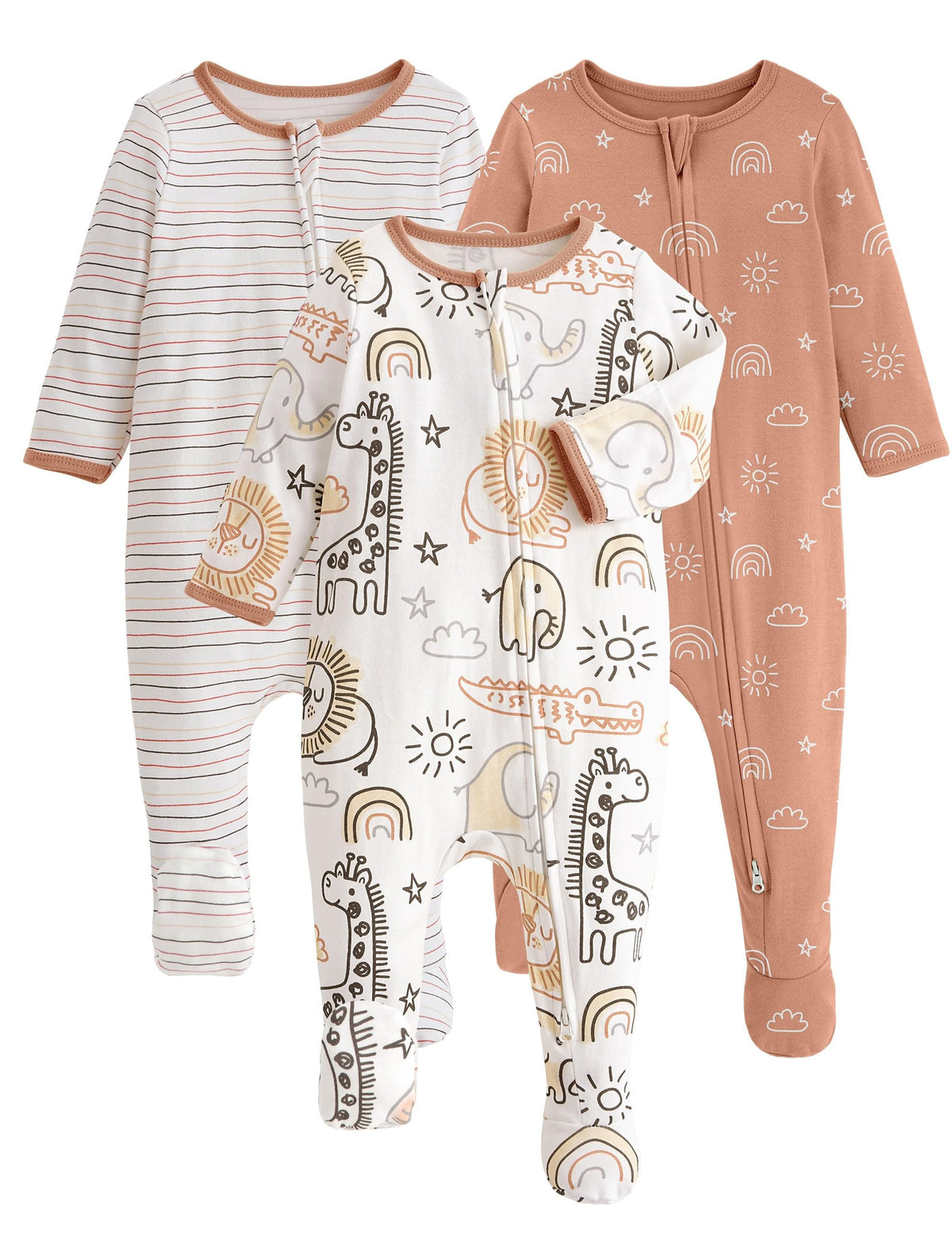 Yoofoss Baby Pajamas 100% Organic Cotton Baby Sleepers for 3-6 Month Boys Girls Clothes, 3-Pack Soft infant Toddler Footed PJs with Mitten Cuffs, Zipper Footies Pajamas